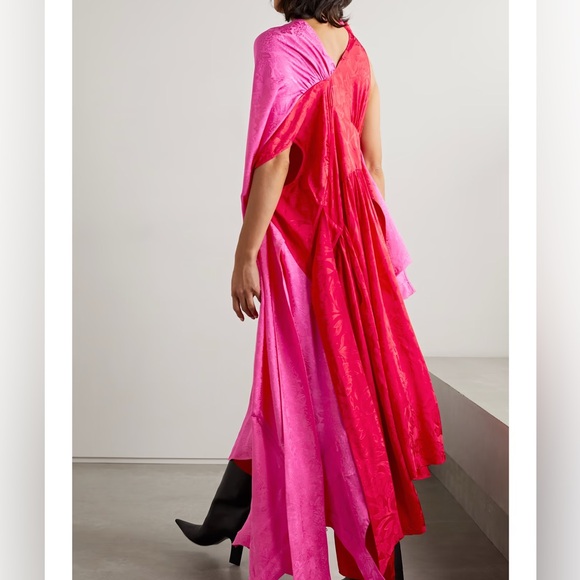 BALENCIAGA Asymmetric draped paneled satin-jacquard maxi dress - Picture 9 of 11